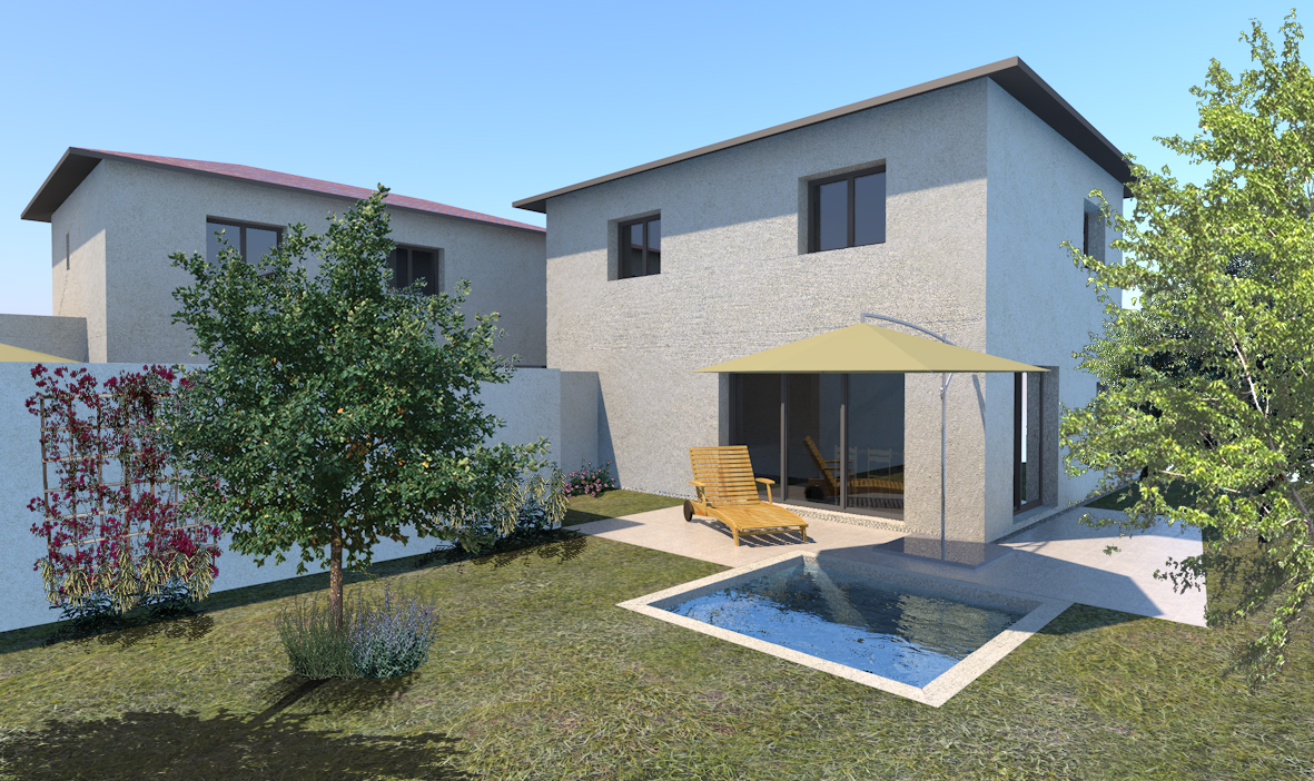 création de maison individuelle avec aménagement de piscine et terrasse